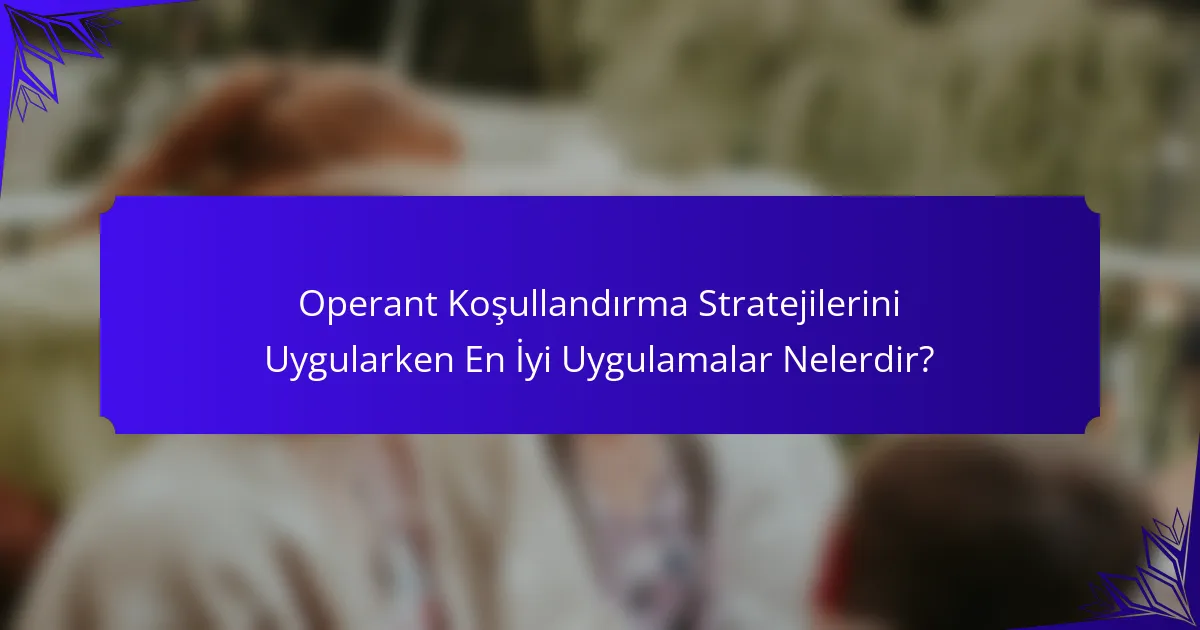 Operant Koşullandırma Stratejilerini Uygularken En İyi Uygulamalar Nelerdir?